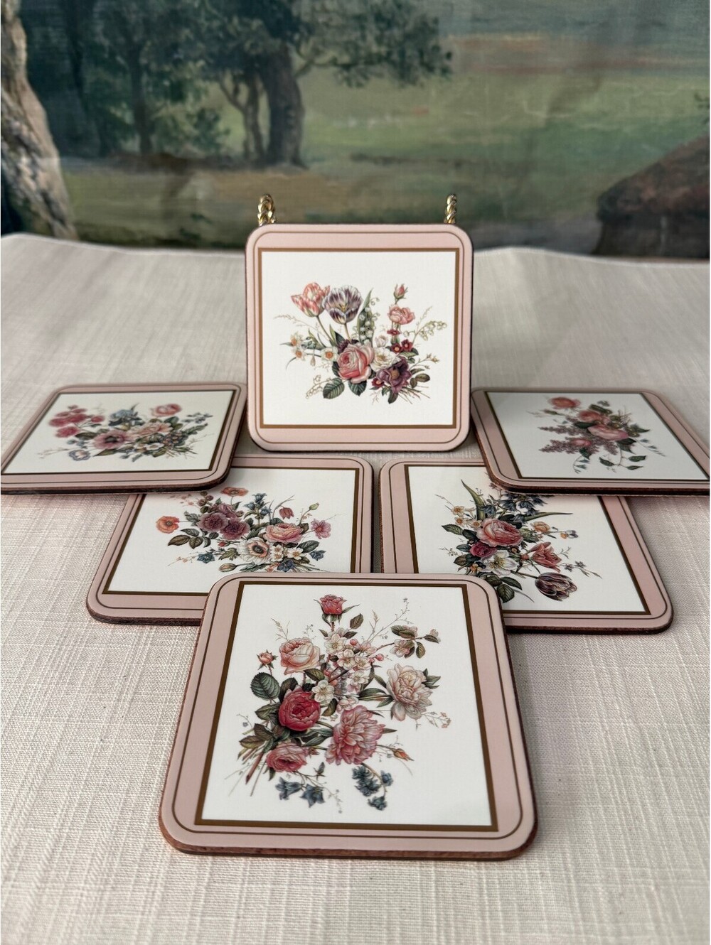 Vintage Pimpernel Floral Coasters Set of 6 with Cork Backing Made in England